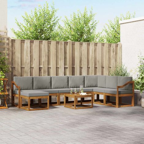 Outdoor-Sofagarnitur mit Kissen 9 pcs Natürlich und Hellgrau