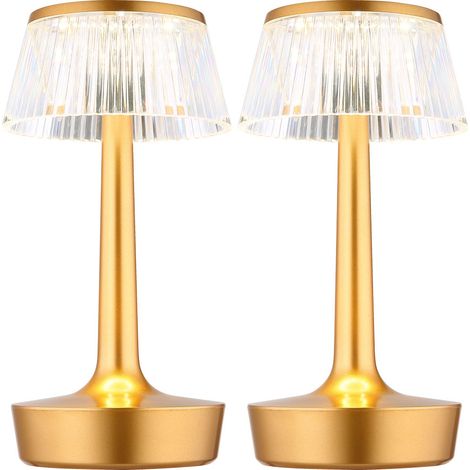 Lampada da tavolo ricaricabile lampada da tavolo in cristallo CCT lampada da comodino dimmerabile touch dimmer, ottone, LED 0,7W 84Lm bianco caldo, DxH 12x23 cm, 2x