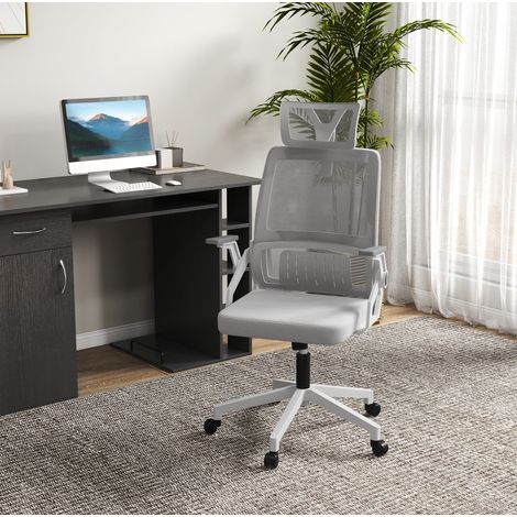 Silla de oficina ergonómica de malla gris, soporte lumbar, reposacabezas regulable, basculante, 58x61x102-119 cm (1/5)