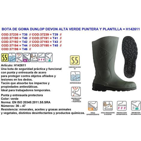 BOTA AGUA DUNLOP VERDE S5 SRA T-44 FERKO AR-140/161/44