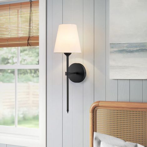 Lot de 2 appliques murales classiques en laiton brossé, lampe de salle de bain avec abat-jour en tissu pour le salon (ampoule non incluse).