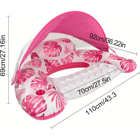 Fauteuil flottant gonflable monobloc, matelas gonflable avec porte-gobelet et pare-soleil, adapté aux activités nautiques. (1/4)
