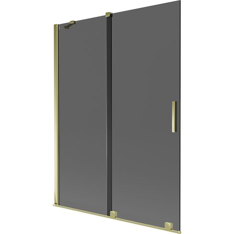 Mexen Velar pantalla de ducha de 2 hojas correderas 130 x 150 cm, grafito, dorado - 896-130-000-41-50 (1/2)