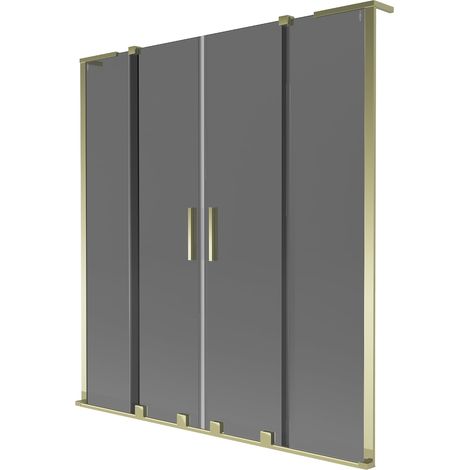 Mexen Velar L Duo paravento da vasca da bagno scorrevole a 2 pannelli 140 x 150 cm, grafite, oro - 896-140-003-42-50 (1/2)