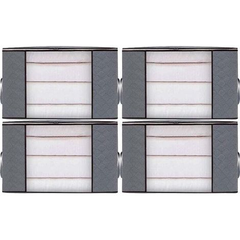 4pcs Sacs de Rangement Vêtement Grand Boite Rangement Cartons Déménagement pliable Housse Couette pour Couverture Jouet Vêtement (1/4)