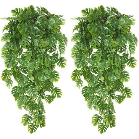 2 Pièces Faux Plantes de Lierre Artificielles Faux Feuilles de Palmier Monstera Tropical pour Intérieur Extérieur Maison Jardin Décoration Murale Artificielles Vignes Suspendues
