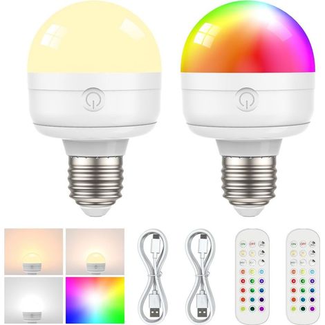 2er-Pack E26-Akku-Glühbirnen mit Fernbedienung, 6 W, 450 lm, 2500 mAh Akku, magnetische Glühbirnen, 15 RGB-Farben, Timer, Dimmer für kabellose Lampen (1/5)