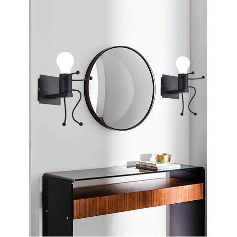 Applique Da Parete A Forma Di Omino Lampada In Metallo Nero E27