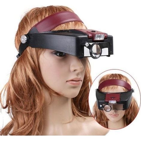 Kopfbandlupe mit 2 LEDs, Schwarz – 1,5-fache, 3-fache, 8,5-fache und 10-fache Vergrößerung – Verstellbares Band (1/4)