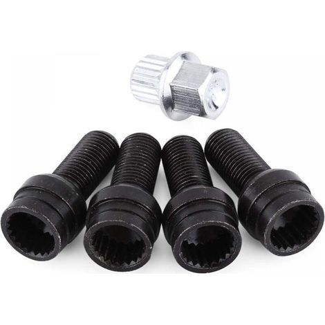 Radbolzenmutter-Set (4 + 1 M14 x 1,5 mm), schwarzer Stahlradbolzen und Sicherungsmutter (1/5)