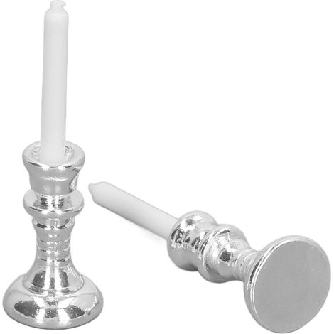 Miniatur-Kerzenständer im Maßstab 1:12, niedlich, Vintage, silberfarben, tragbar, aus Metall, Puppenhausdekoration, Spielzeug, Ornament (1/5)