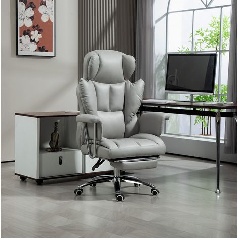 CHICFURN Sedia da ufficio ergonomica reclinabile 74 x 65 x 128 cm grigio chiaro con poggiapiedi (1/5)