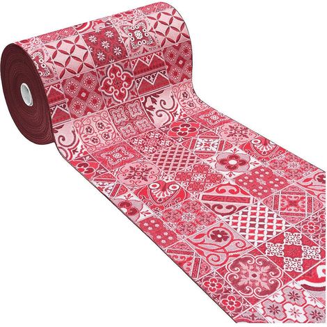 Tappeto Cucina Mattonella Maiolica Passatoia Bordata Antiscivolo 100% Made In Italy Rosso - 54x240 cm