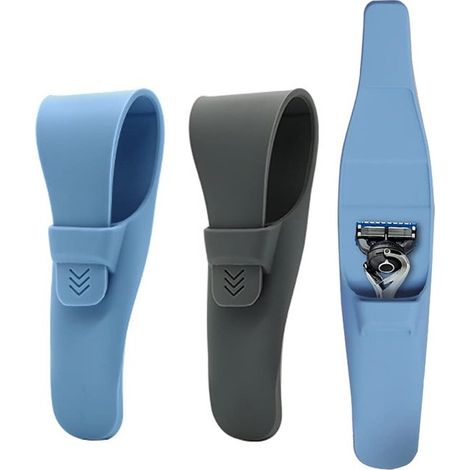 Juego de dos estuches de silicona para maquinilla de afeitar, estuche portátil y suave, estuche de viaje seguro e impermeable (azul + gris) (1/5)