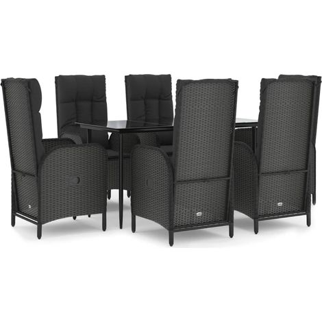 Conjunto de comedor de jardín muebles de exterior y cojines 7 piezas negro ratán sintético 020014463 (1/5)
