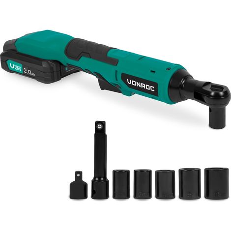 Vonroc – Clé à cliquet sans fil 20V – Couple 50Nm – Vitesse 300 tr/min – Mandrin 3/8' – Avec 8 douilles et lampe LED intégrée