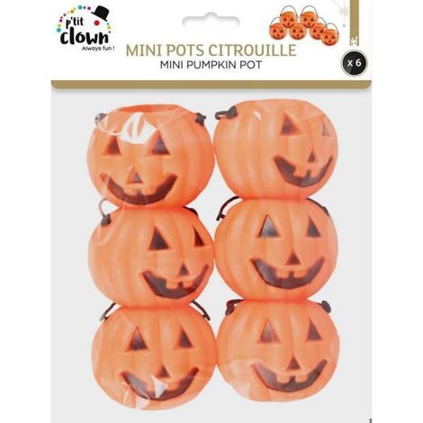 Mini Pots Citrouilles - Plastique Et Résine - Décoration Intérieure Halloween - Ø 7 cm Hauteur 5 cm - Orange - Lot De 6 (1/4)