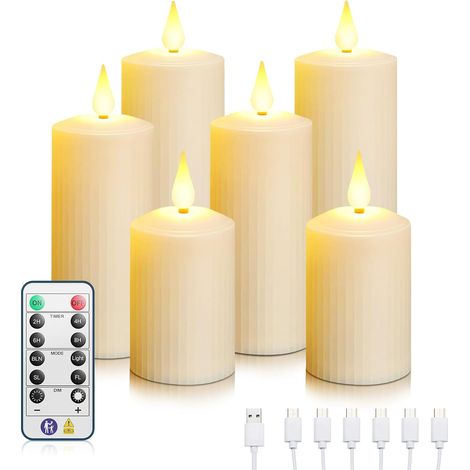 Lot de 6 bougies LED rechargeables, sans flamme, avec télécommande, fonction minuterie, étanche, pour la décoration de la maison, Noël, les mariages (1/5)