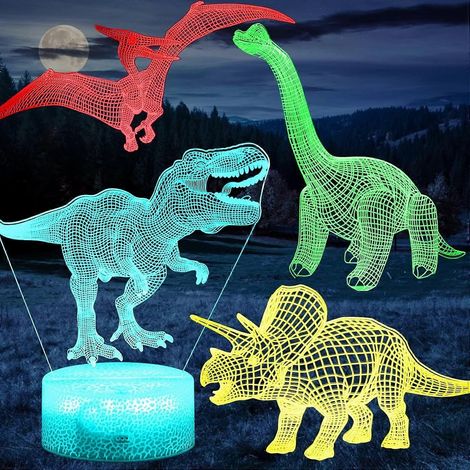 Veilleuse dinosaure 3D pour chambre de garçon, 4 modes d'éclairage, minuterie, 7 couleurs et télécommande, lampe de nuit LED à illusion d'optique T-Rex, jouet dinosaure, cadeau (1/5)