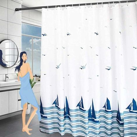 Cortina de ducha impermeable de 180x200, tela de poliéster lavable de alta resistencia, cortina de ducha antimoho con anillas de ABS para bañera y baño (B (1/5)