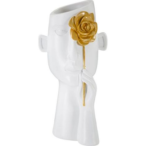 Vaso con viso in poliestere e fiore color oro per decorazioni ambienti (1/5)