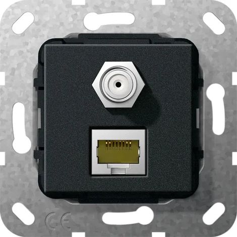Gira MJ RJ45 Cat.6A 10 Gbit Toma SAT-F Compl. Inserción Negro m [569710], 5697 10