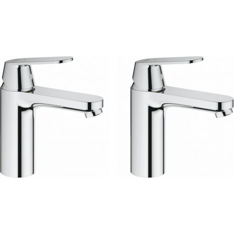 Mitigeur de lavabo CE chrome 2339800EDUO – Lot de 2 – Levier métallique – GROHE SilkMove® – Débit réglable 2,5 l/min – Acier inoxydable