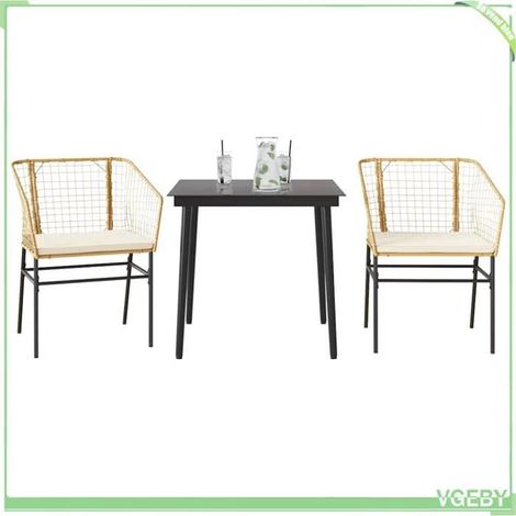 Ensemble à manger jardin - 3334506 - Poly rotin marron - Table verre trempé 80x80 cm - 2 chaises coussins lavables (1/5)
