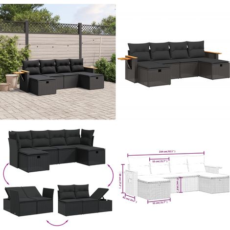 6-tlg. Garten-Sofagarnitur mit Kissen Schwarz Poly Rattan - Gartengestell - Gartenmöbelset - Outdoor Lounge - Rattan Sessel - Gartenlounge - Home & Living (1/5)