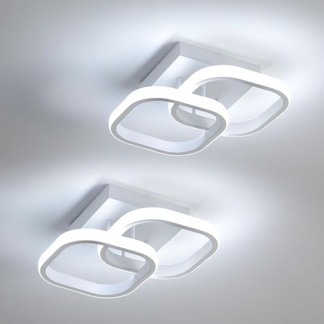 2 Pièces Plafonnier LED Moderne, 22W 2475LM Lampe de Plafond LED Carré en Aluminium, Blanc Acrylique Luminaire Plafonnier Salon pour Couloir Cuisine Escalier, Blanc Froid 6500K [Classe énergétique E]