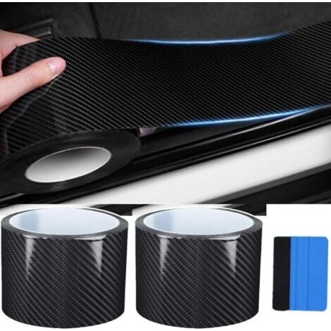 (5 cm x 3 m, 2 unidades) Protector universal para umbrales de puertas de coche, protector de parachoques adhesivo de fibra de carbono 3M, protectores de llantas (1/4)