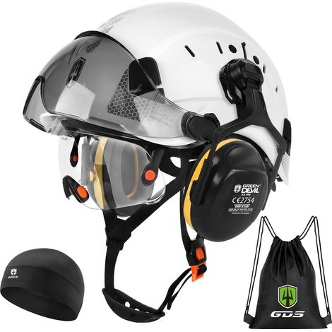 Protection Helmet with Double Lens Goggles and Silencer, ABS Material Unisex for Gardening, Falling (1/5)