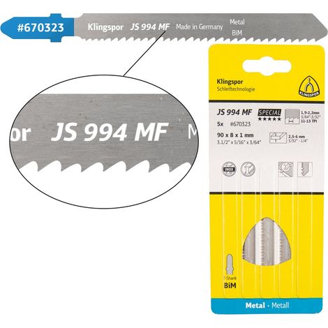 Klingspor JS 994 MF Stichsägeblätter, 90 x 8 x 1 mm Nutzlänge 63Bi-Metall, gefräst, gewellt , 11-13 Zähne pro Zoll, SB-verpackt im Karton