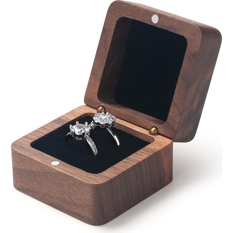 Ringbox aus Holz für Hochzeitszeremonie, Verlobungsringbox mit 2 Schlitzen, kleine doppelte quadratische Box für Heiratsantrag, Aufbewahrungsbox für Vintage-Schmuck (1/5)