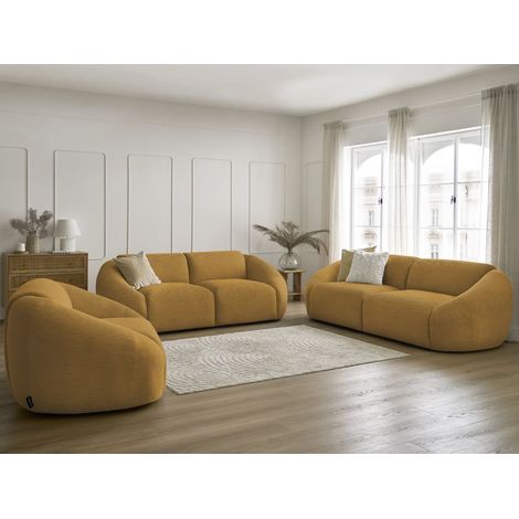 BOBOCHIC - Ensemble canapé droit fixe 3 + 2 places + fauteuil TINA velours côtelé Jaune (1/5)