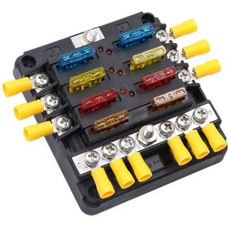 6-fach Sicherungskasten mit Minuspol-Sammelschiene, 12V/24V DC-Flachsicherungen, 6 Stromkreise, Sicherungskastenhalterung für Auto, Boot, SUV, Wohnmobil, Transporter