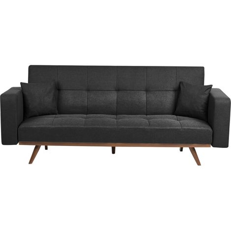 Sofa Bed Black Polyester Upholstery Tufted 3 Seater Iron Legs Track Armrests Traditional Style Living Room HJULBY (1/5)