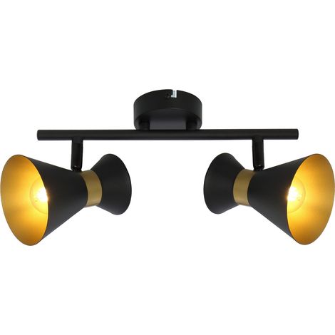 Plafonnier métal Breda noir/or 2 spots E14 40W Reality