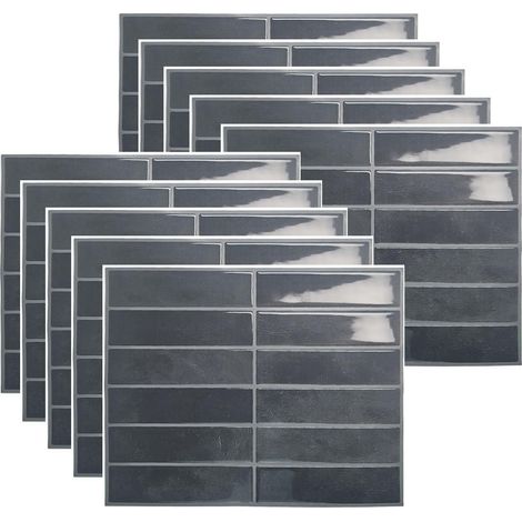 10 Carreaux Muraux Auto-Adhésifs Effet Marbre – Stickers Mural Étanches 23x29 cm pour Cuisine et Salle de Bain, DIY, Gris Foncé