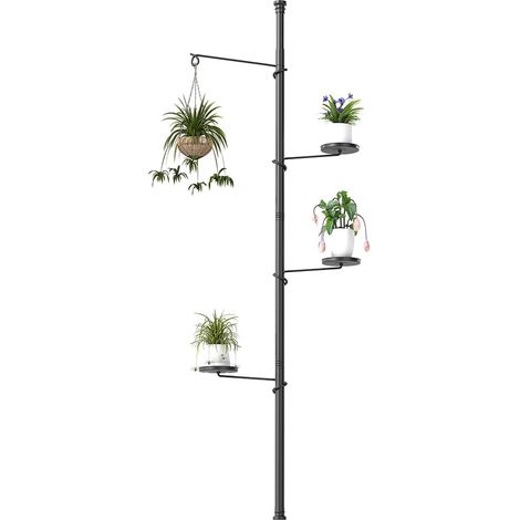 Support réglable pour plantes d'intérieur, 4 niveaux télescopiques en métal, étagère de rangement d'angle avec 3 plateaux et 1 crochet, pour salon, balcon, bureau, décoration d'intérieur (1/5)