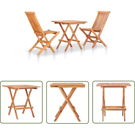 Mobilier de bistro pliable 3 pièces bois de teck solide (1/5)