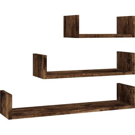 Mensole Espositive da Parete Scaffale da parete Ripiano a Parete 3 pz Rovere Fumo Legno Multistrato (1/5)