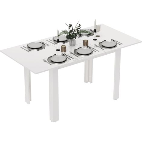 Table à manger extensible MDF blanc brillant 120-160x70 cm réglable 4-6 personnes