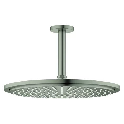 GROHE Set soffione doccia Rainshower Cosmopolitan 310 100739, 1 tipo di getto, soffione doccia in metallo (27 478), braccio a soffitto 142 mm, portata massima (a 3 bar): 8 l/min, satin steel, 100739MS