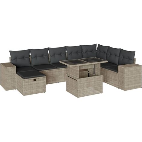 Maison Exclusive - Set Divano da Giardino 9pz con Cuscini Grigio Chiaro Polyrattan