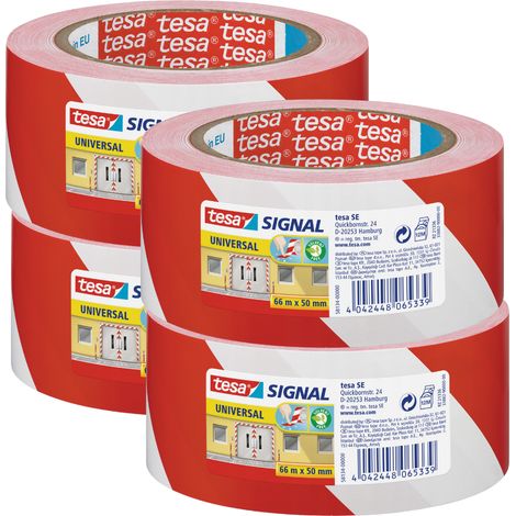 Ruban de signalisation universel TESA blanc et rouge, silencieux, résistant, 66 m x 50 mm x 4 (1/3)