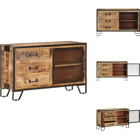 Buffet 100x31x60 cm Bois de manguier massif brut - Buffet Industriel - Meuble Rangement - Bois De Manguier - Design Rustique - Armoire Ouverte (1/5)