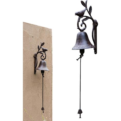 Sonnette de porte en fonte en forme de branche d'oiseau, style rétro jardin champêtre (noire) (1/4)