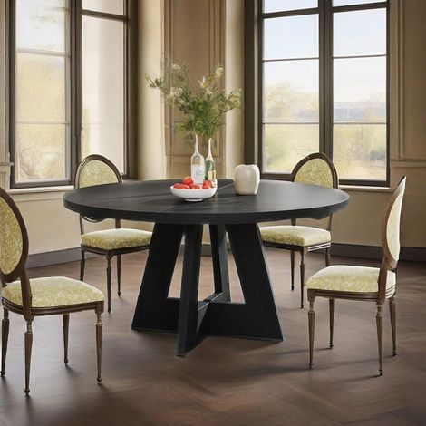Table de salle à manger ronde de 120 cm pour 4 personnes, style maison de campagne, avec plateau et pieds en bois. Table de salle à manger traditionnelle de ferme. (1/5)