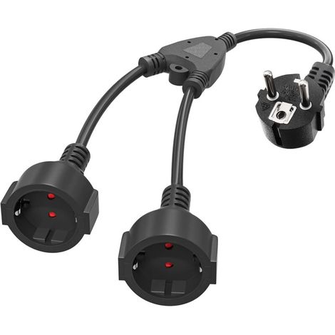 Spina doppia per presa, prolunga con contatto di protezione e 2 prese CA Schuko, adattatore per presa 2 in 1 con cavo flessibile, spina doppia per presa Max 3680W (16A/250V) (nero)